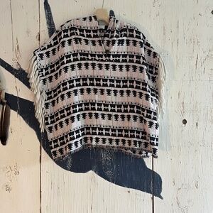 THAKOON ADDITION Tribal Tweed Fringe Pullover Poncho SZ: 8/M